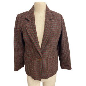 Vintage Handmade Wool Blend Plaid Blazer Jacket With Button Closure Pockets Fund
